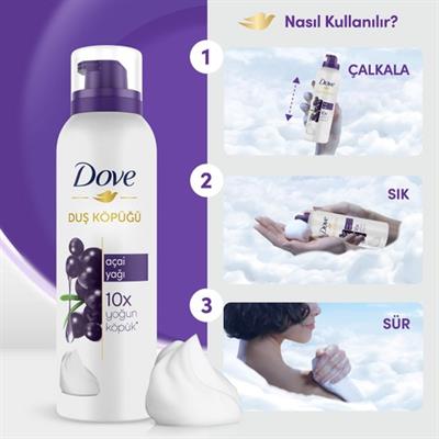 Dove Açai Yağlı Ferahlatıcı Duş Köpüğü 200 ml - Yoğun Pürüzsüzlük ve Yumuşak Cilt
