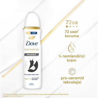 Dove Kadın Sprey Deodorant Invisible Dry 1/4 Nemlendirici Krem Etkili 150 ml