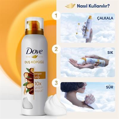 Dove Köpük Duş Jeli Argan Yağı 10 Kat Daha Yoğun Köpüğe Sahip Kremsi Formül, 200 mlx1