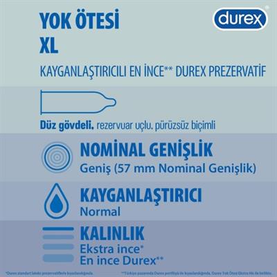 Durex Yok Ötesi XL İnce Prezervatif 20 Adet 57 mm Genişlik Aile Planlaması için