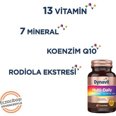 Dynavit MultiDaily 30 Kapsül - Multivitamin&Enerji - 13 Vitamin, 7 Mineral, Koenzim Q10, Rhodiola Ekstresi (Multi-Daily)