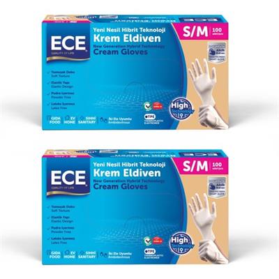 Ece Yeni Nesil Hibrit Teknoloji Krem Eldiven S/M Beden 100lü