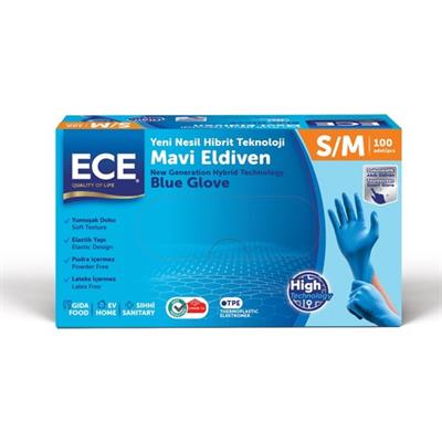 Ece Yeni Nesil Hibrit Teknoloji Mavi Eldiven 100LÜ S/m