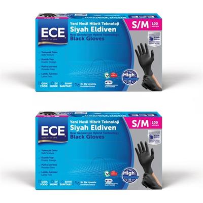 Ece Yeni Nesil Hibrit Teknoloji Siyah Eldiven S/M Beden 100lü