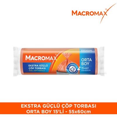 Ekstra Güçlü Çöp Torbası Orta Boy 55x60 cm, Soft Kokulu 15 Adet Mutfak Poşeti