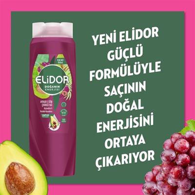 Elidor Doğanın Enerjisi Saç Bakım Şampuanı Avokado ve Üzüm Çekirdeği Yağı ve Parlaklık Kazandırıcı 500 ml