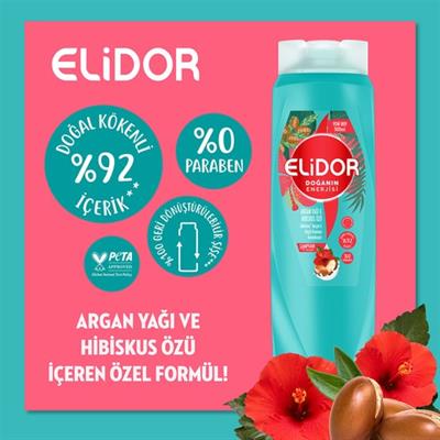 Elidor Doğanın Enerjisi Saç Bakım Şampuanı Argan Yağı Hibiskus Özü 500 ml