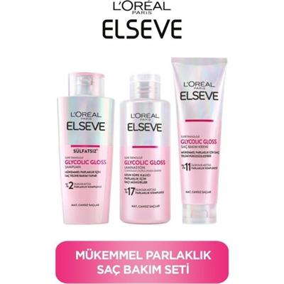 Elseve Glycolic Gloss Mükemmel Parlaklık Şampuan 200ML + Saç Kremi 150ML+ Laminasyon Bakım 200ML 3lü Saç Bakım Seti