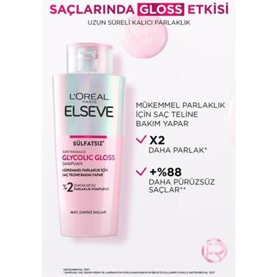 Elseve Glycolic Gloss Mükemmel Parlaklık Şampuan 200ML + Saç Kremi 150ML+ Laminasyon Bakım 200ML 3lü Saç Bakım Seti