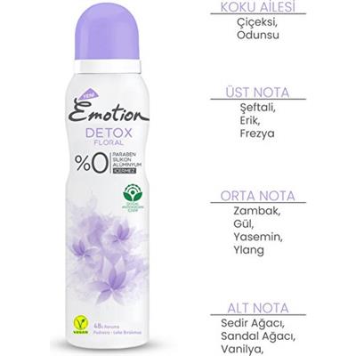 Emotion Deodorant Detox Floral Pudrasız 150 ml Alüminyum İçermeyen 48 Saat Etkili