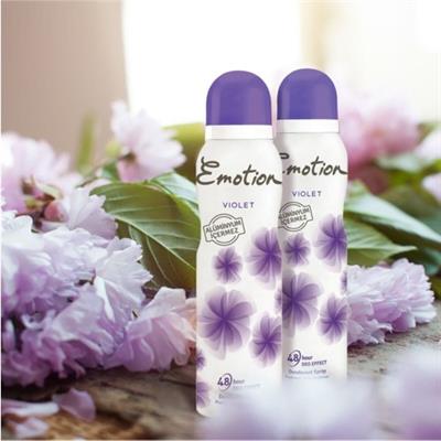 Emotion Violet Kadın Deodorant Sprey 150 ml – Pudrasız, Leke Bırakmayan, Alüminyumsuz ve Ferahlatıcı Etki