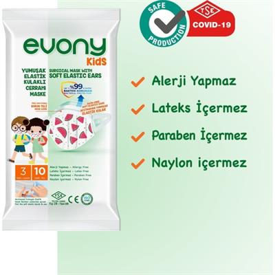 Evony Kids Elastik Kulaklıklı Cerrahi Çocuk Maskesi 10lu