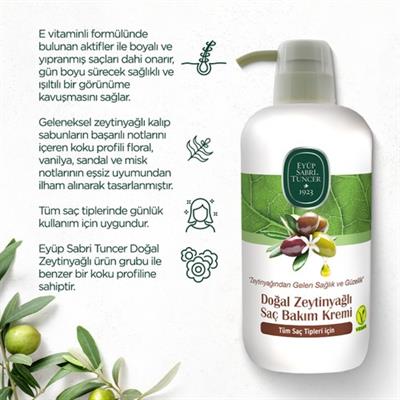 Eyüp Sabri Tuncer Doğal Zeytinyağı ve E Vitaminli Onarıcı Nemlendirici Saç Kremi 600 ml – Bitkisel Formül, Günlük Kullanım İçin