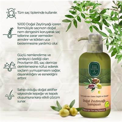 Eyüp Sabri Tuncer Doğal Zeytinyağlı Besleyici Şampuan - Tüm Saç Tipleri için 600 ml, Bitkisel Formül, Paraben İçermez