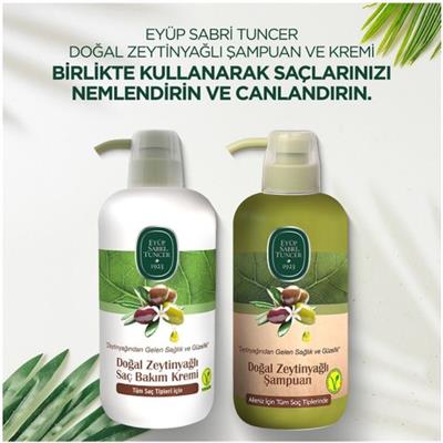 Eyüp Sabri Tuncer Doğal Zeytinyağlı Besleyici Şampuan - Tüm Saç Tipleri için 600 ml, Bitkisel Formül, Paraben İçermez