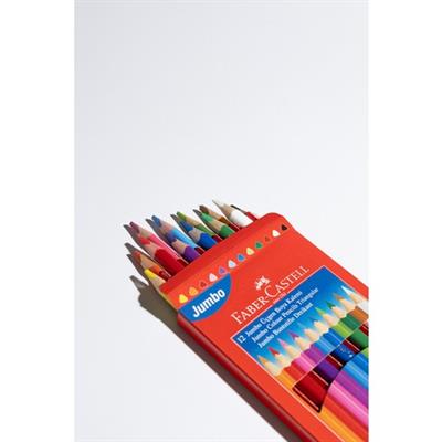 Faber-Castell Jumbo Boya Kalemi,12 Renk,Kalın Gövde ve Uç,Kırılmaya Dirençli Özel Yapıştırma Sistemi,Kolay Açılır