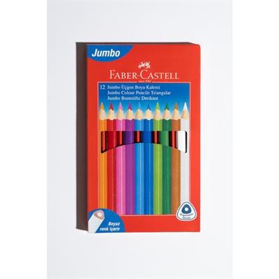 Faber-Castell Jumbo Boya Kalemi,12 Renk,Kalın Gövde ve Uç,Kırılmaya Dirençli Özel Yapıştırma Sistemi,Kolay Açılır