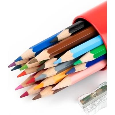 Faber-Castell Kuru Boya Kalemi, Kırmızı  Metal Tüp Kutu, 12 Renk, Tam Boy, Kalemtıraş Hediyeli, Yumuşak Mineli