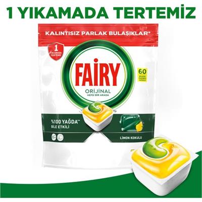Fairy Hepsi Bir Arada 60 Yıkama Bulaşık Makinesi Deterjanı Tableti / Kapsülü  Limon Kokulu