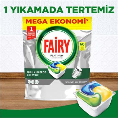 Fairy Platinum Bulaşık Makinesi Deterjanı Tableti / Kapsülü Limon Kokulu 60 Yıkama