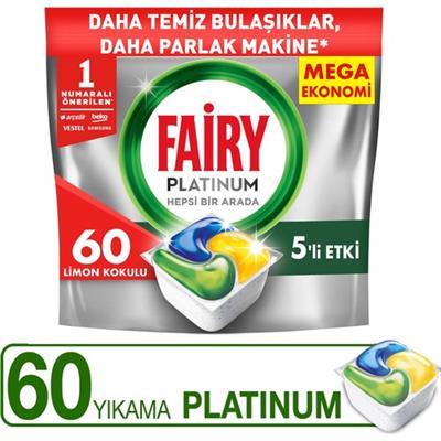 Fairy Platinum Bulaşık Makinesi Deterjanı Tableti / Kapsülü Limon Kokulu 60 Yıkama