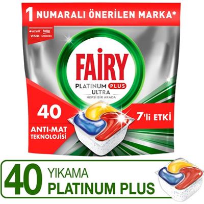 Fairy Platinum Plus Bulaşık Makinesi Deterjanı Kapsülü / Tableti; 40 Yıkama Limon Kokulu
