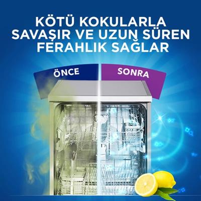 Finish Bulaşık Makinesi İçin 60 Yıkama Kapasiteli Limon Ferahlığı Sağlayan Etkili Koku Giderici