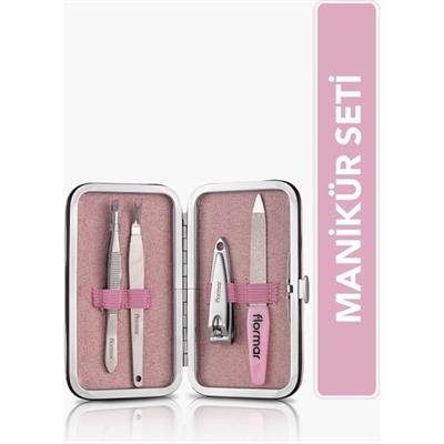 Flormar-Dayanıklı Çelik Kaplama 4 Parça Manicure Set Tırnak Makası & Törpü & Kütikül Kesici & Cımbız Manikür Seti (036) 8690604598465