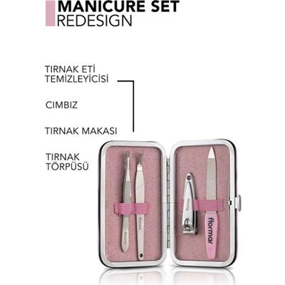 Flormar-Dayanıklı Çelik Kaplama 4 Parça Manicure Set Tırnak Makası & Törpü & Kütikül Kesici & Cımbız Manikür Seti (036) 8690604598465