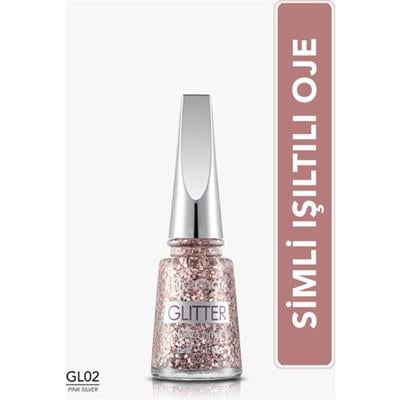 Flormar Flormar-Şeffaf Bazlı ve Parıltılı Glitter Nail Enamel Simli Oje (GL02 Pembe-Gümüş) 8690604195671