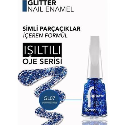 Flormar Glitter Yarı Transparan & Parlak Bitişli Simli Oje (GL07 Sapphire Shine) 8682536049832