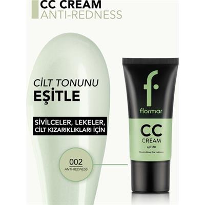 Flormar-Kızarık ve Sivilceli Ciltlere Özel Renk Dengeleyici Anti-Redness CC Krem (CC02 Yeşil Bazlı Ten Rengi) 8690604534715