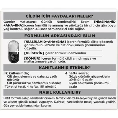 Garnier Aha Bha Kömür 3Ü 1 Arada Matlaştırıcı Günlük Nemlendirici Krem 50ml