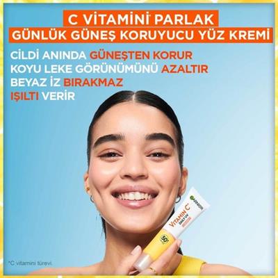 Garnier C Vitamini Parlak Günlük Güneş Koruyucu Fluid Yüz Kremi Işıltılı Doku SPF50+ 40ML