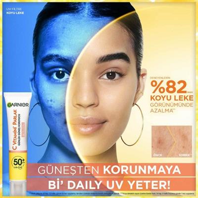 Garnier C Vitamini Parlak Günlük Güneş Koruyucu Fluid Yüz Kremi Işıltılı Doku SPF50+ 40ML