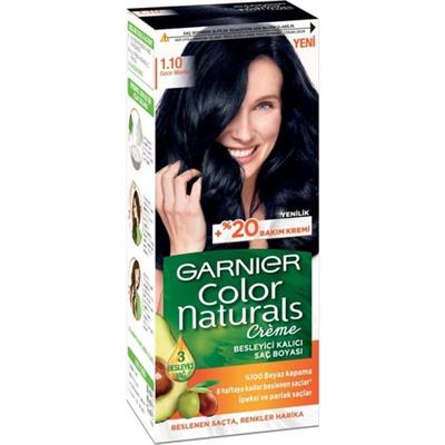 Garnier Color Naturals Krem Saç Boyası - Gece Mavisi, Amonyak İçeren, %100 Beyaz Kapatma, Bitkisel Yağlarla Zenginleştirilmiş Bakım