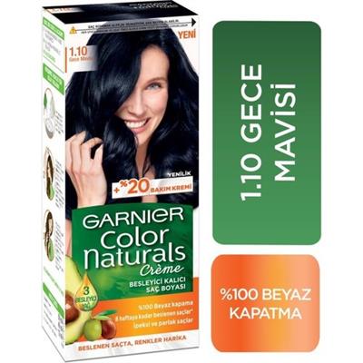 Garnier Color Naturals Krem Saç Boyası - Gece Mavisi, Amonyak İçeren, %100 Beyaz Kapatma, Bitkisel Yağlarla Zenginleştirilmiş Bakım