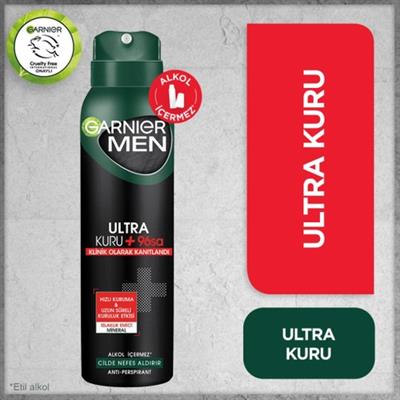 Garnier Men Erkek Sprey Deodorant Kokusuz Ultra Kuru 96 Saat Etkili Alkol İçermez 150 ml