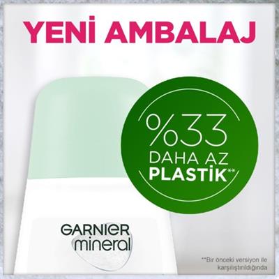 Garnier Mineral Roll-On Deodorant - 72 Saat Etkili, Ferah Koku ve Termal Koruma, Kadınlar için Pudrasız, 50 ml (Tekli)