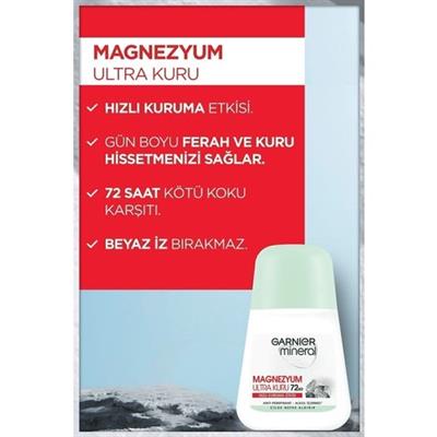 Garnier Mineral Roll-On Kadın Deodorant 50 ml Ferah Kokulu 72 Saat Etkili Pudrasız Hızlı Kuruma