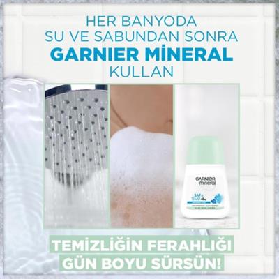Garnier Mineral Saf ve Temiz Roll-On Deodorant - Kadınlar için 48 Saat Etkili, Pudrasız ve Alkol İçermeyen Ferah Temizlik Kokusu, 50 ml