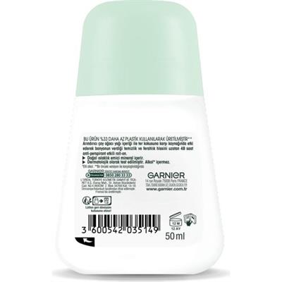 Garnier Mineral Saf ve Temiz Roll-On Deodorant - Kadınlar için 48 Saat Etkili, Pudrasız ve Alkol İçermeyen Ferah Temizlik Kokusu, 50 ml