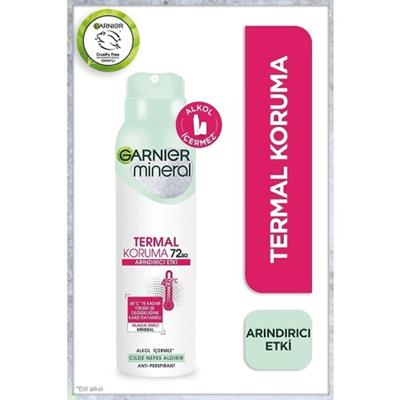 Garnier Mineral Termal Koruma Sprey Deodorant - Ferah ve Uzun Süre Kalıcı Koku, Kadınlar İçin, 72 Saat Etkili, Hızla Kuruyan, Alkol İçermez, 150 ml