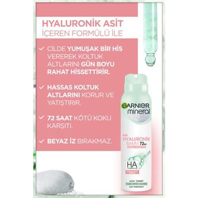 Garnier Unisex Sprey Deodorant 150 ml Ferah Mısır Sabunu Kokusu 72 Saat Etkili İz Bırakmayan Mineral ve Hyaluronik Bakım