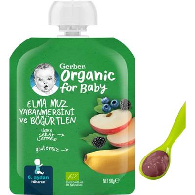 Gerber Organik Elma Muz Yabanmersini ve Böğürtlen Püresi 90 gr