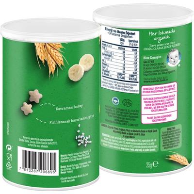 Gerber Organik Pirinçli Buğdaylı Muzlu ve Ahududulu  Bebek ve Küçük Çocuk Atıştırmalığı 35 gr