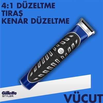 Gillette Fusion Styler 4ü 1 Arada Hassas Vücut Tüyü ve Sakal Düzeltici Tıraş Makinesi ve Kenar Düzeltici