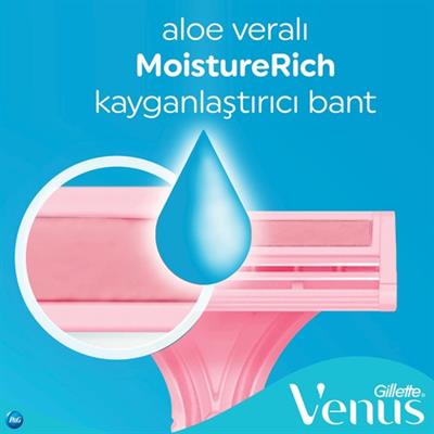 Gillette Simply Venus 2 Basic Kullan-At Tıraş Bıçağı - Aloe Vera ile Nemlendirilmiş Şerit, Kadınlar için 5li Paket