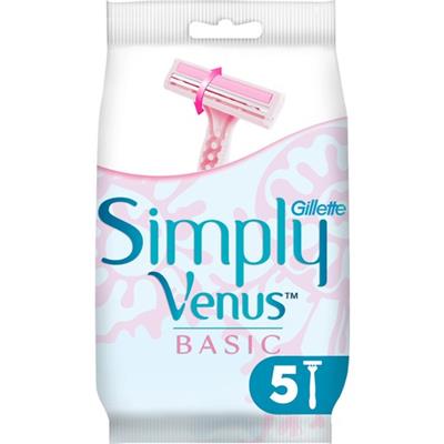 Gillette Simply Venus 2 Basic Kullan-At Tıraş Bıçağı - Aloe Vera ile Nemlendirilmiş Şerit, Kadınlar için 5li Paket