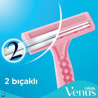 Gillette Simply Venus 2 Basic Kullan-At Tıraş Bıçağı - Aloe Vera ile Nemlendirilmiş Şerit, Kadınlar için 5li Paket